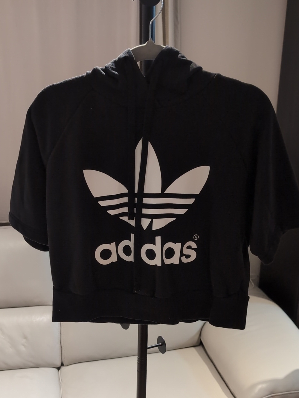 adidas Black Short-Sleeve Trefoil Hoodie